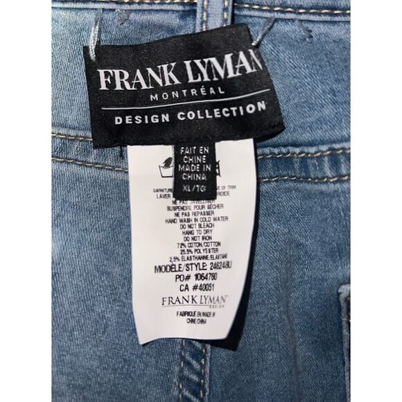 FRANK LYMAN REVERSIBLE DENIM BLUE PINK FLORAL JEAN PANTS XL - Picture 10 of 12